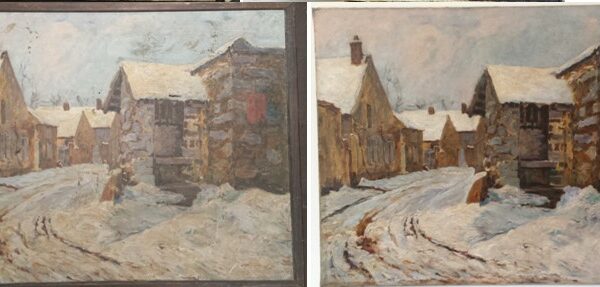 Village sous la neige Avant Après